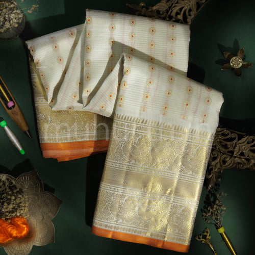 Off-White Pure Vaira Oosi Kanjivaram Silk Saree