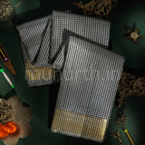 Black & White Checks Pure Zari Kanjivaram Silk Saree