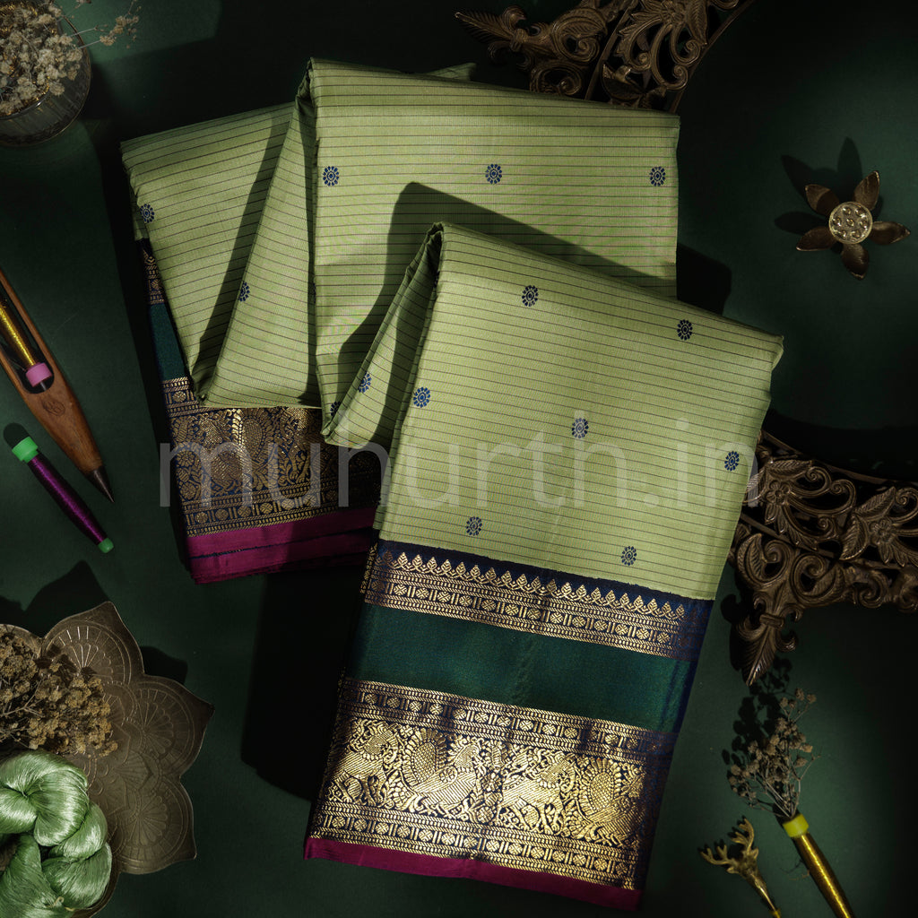 Elaichi Pure Zari Kanjivaram Silk Saree with Vijaya