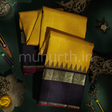 Load image into Gallery viewer, Mustard Pure Zari Kanjivaram Silk Saree with Pakku