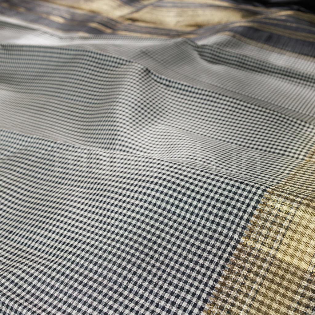Black & White Checks Pure Zari Kanjivaram Silk Saree