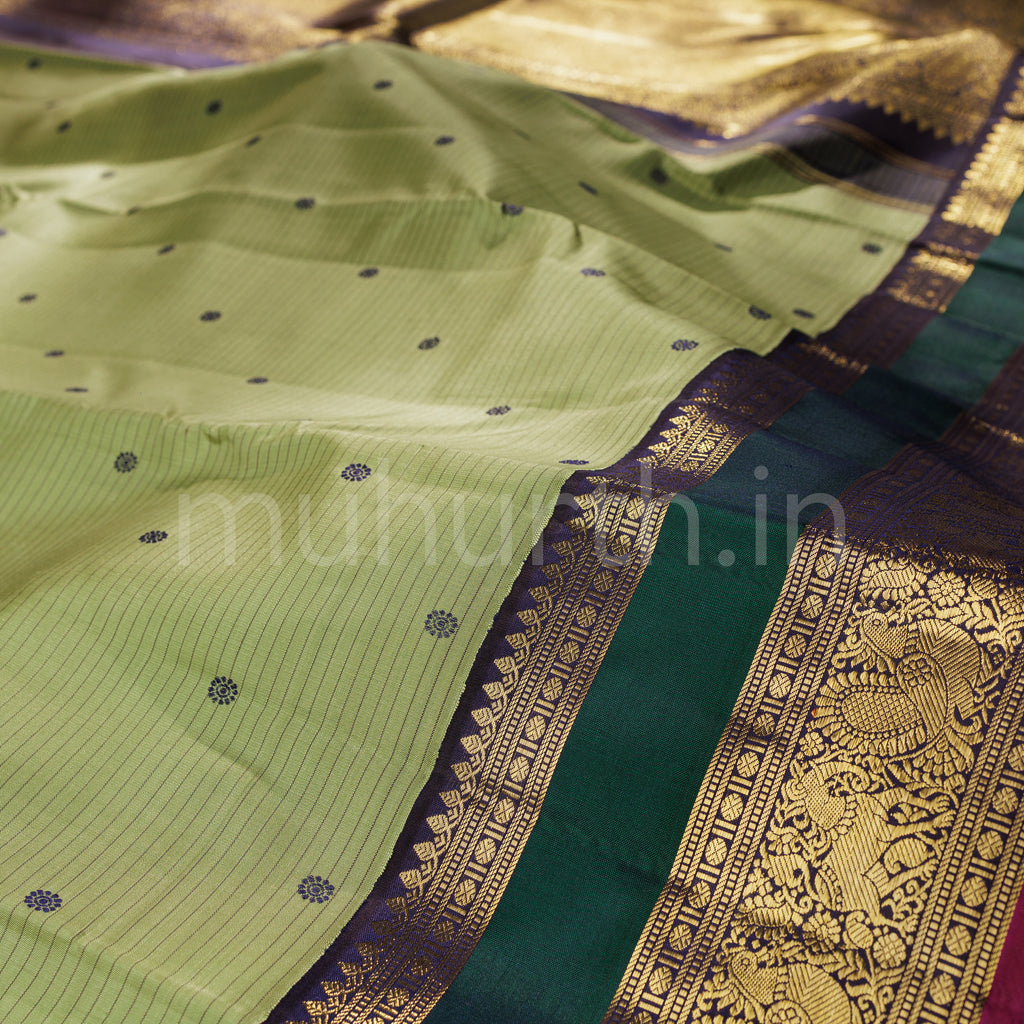 Elaichi Pure Zari Kanjivaram Silk Saree with Vijaya