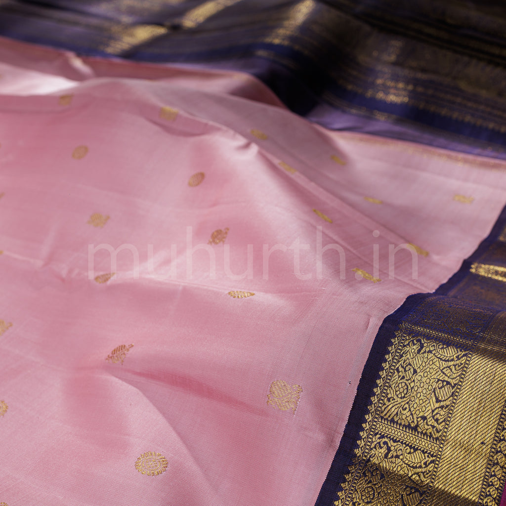 Light Pink Pure Zari Kanjivaram Silk Saree with Vijaya