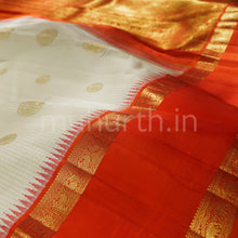 Load image into Gallery viewer, Off-White Pure Kanjivaram Silk Saree with Orange