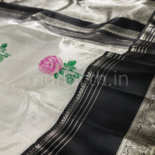 Load image into Gallery viewer, Off-White Pure Organza Kanjivaram Silk Saree with Black