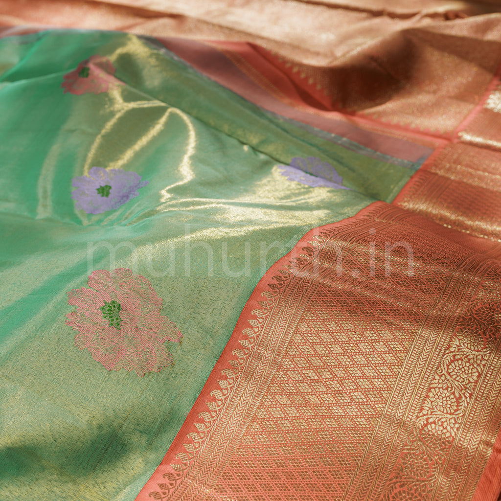 Rexona Pure Organza Kanjivaram Silk Saree with Peach