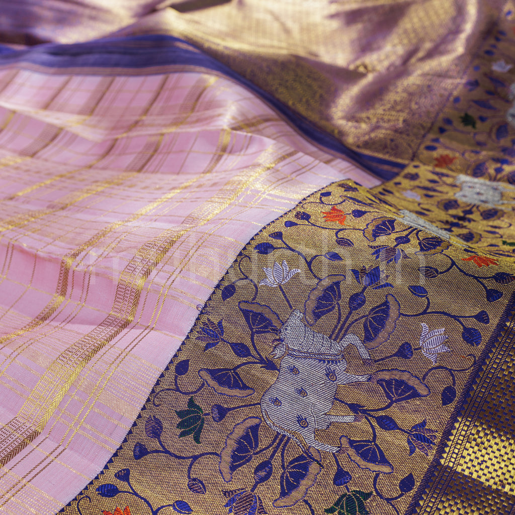 Light Pink Pure Meenakari Kanjivaram Silk Saree with Meenakshi