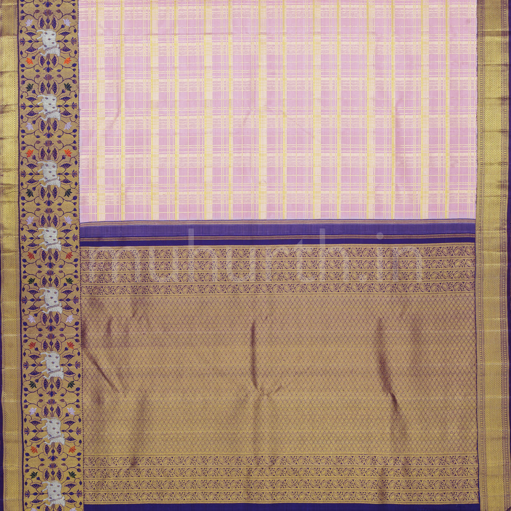 Light Pink Pure Meenakari Kanjivaram Silk Saree with Meenakshi