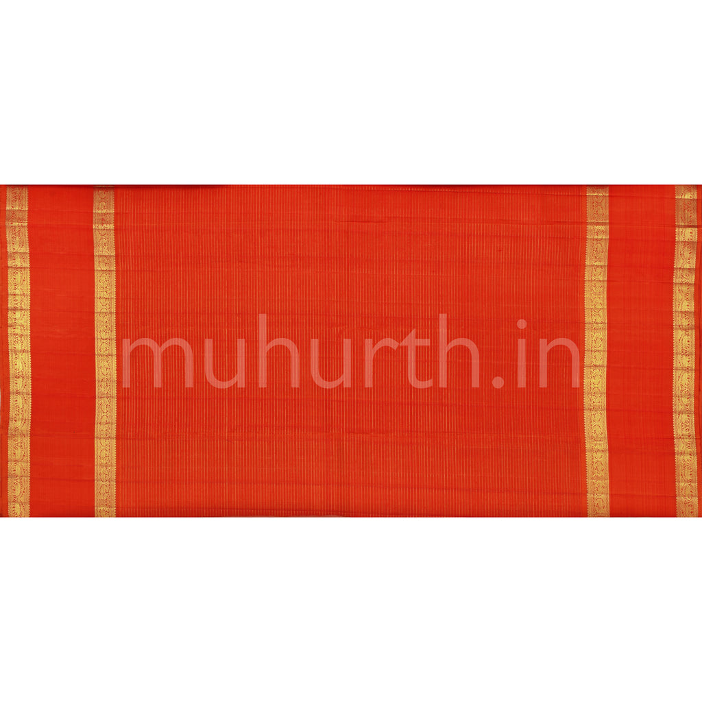 Off-White Pure Kanjivaram Silk Saree with Orange