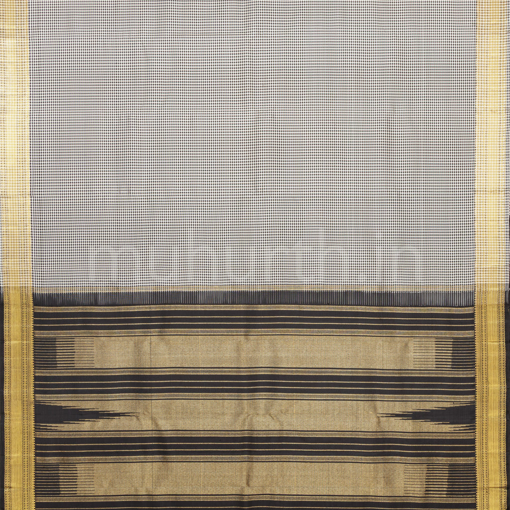Black & White Checks Pure Zari Kanjivaram Silk Saree