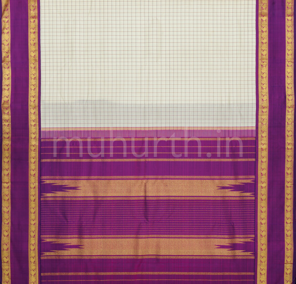 Off-White Pure Kanjivaram Silk Saree with Magenta