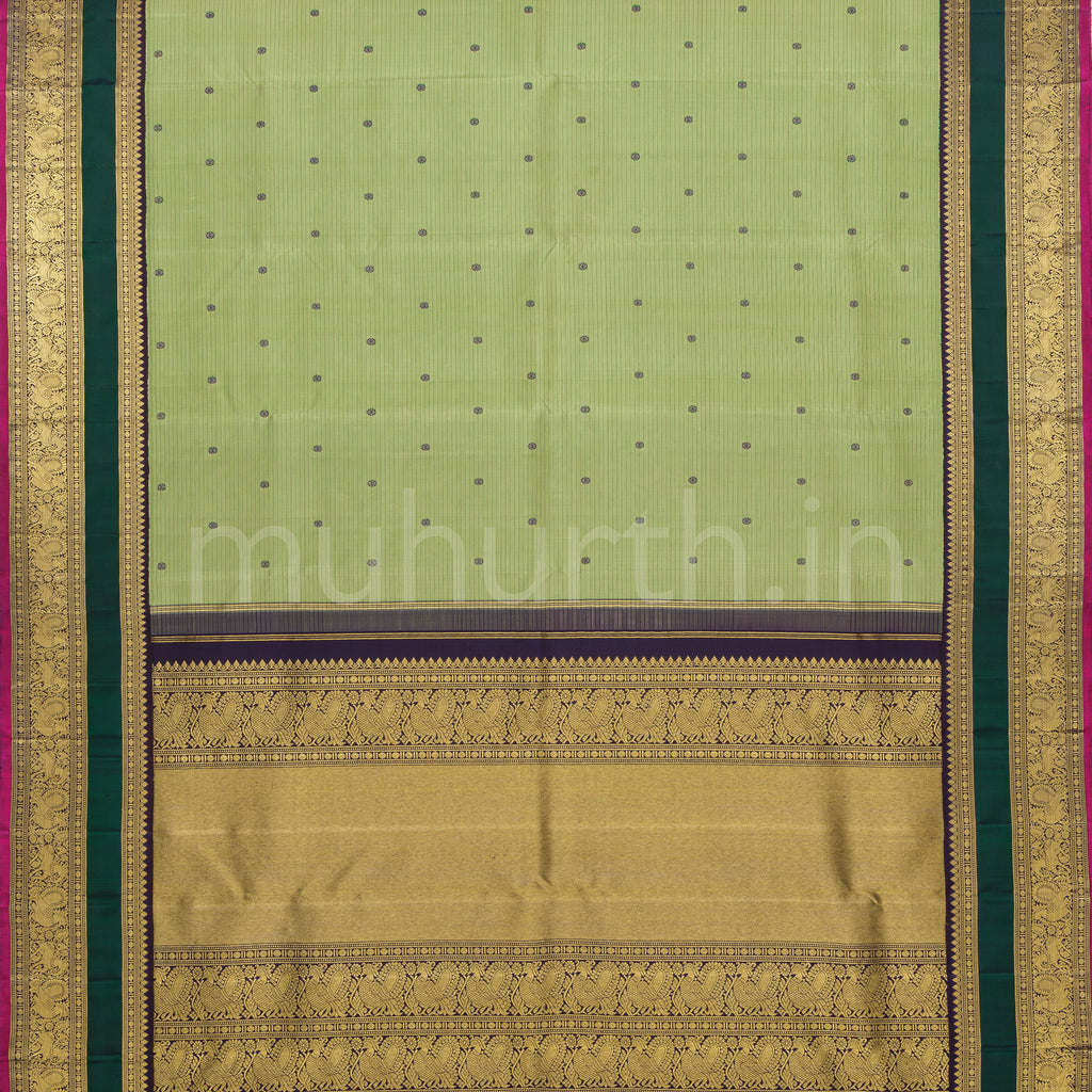 Elaichi Pure Zari Kanjivaram Silk Saree with Vijaya