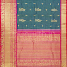 Load image into Gallery viewer, Peacock Green Pure Kanjivaram Silk Saree with Rani Rose