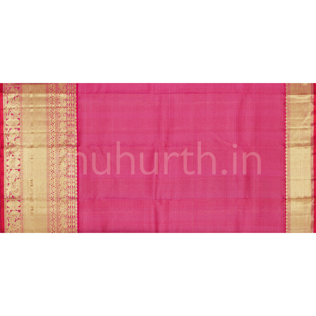 Peacock Green Pure Kanjivaram Silk Saree with Rani Rose