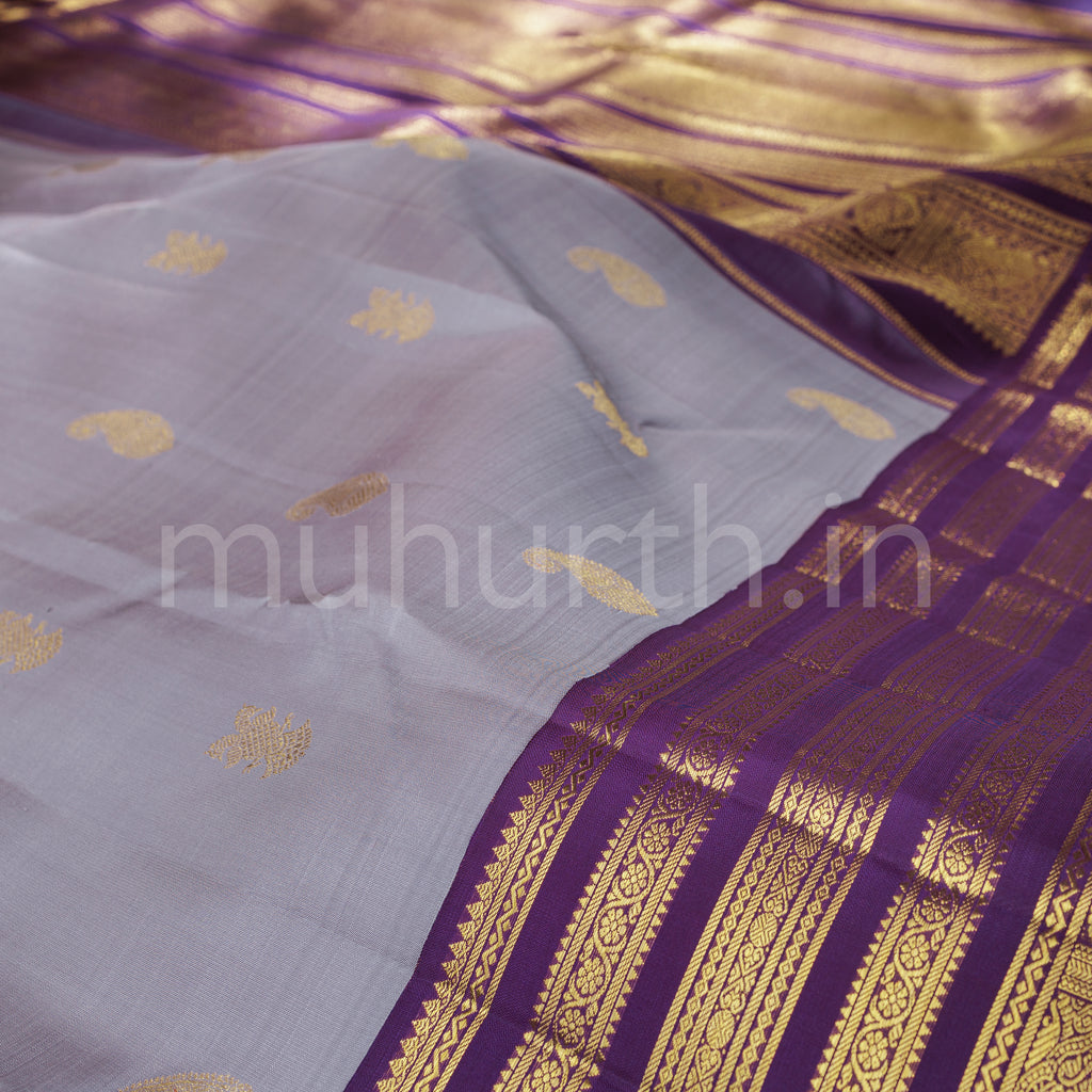 Mauve Pure Zari Kanjivaram Silk Saree with Magenta