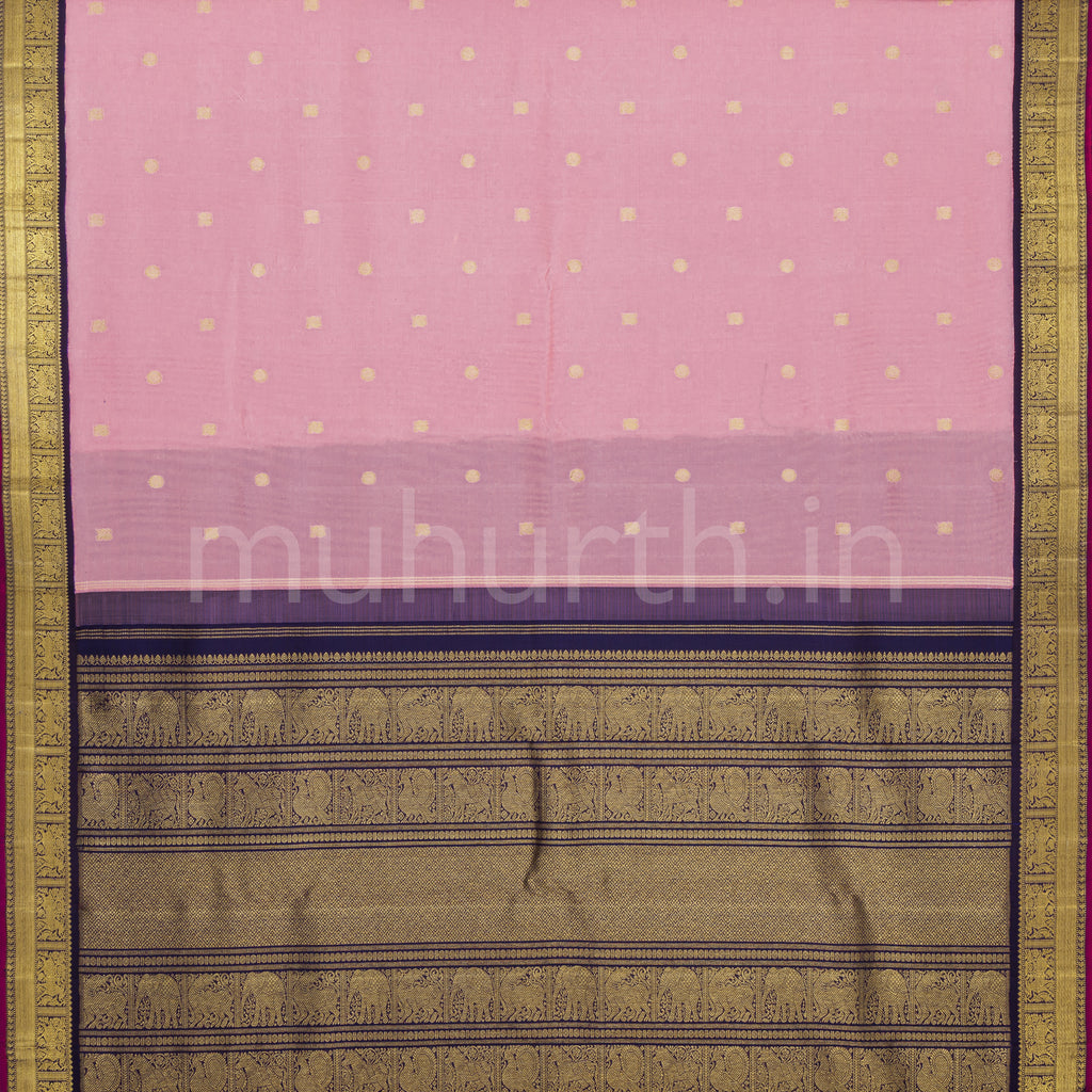 Light Pink Pure Zari Kanjivaram Silk Saree with Vijaya