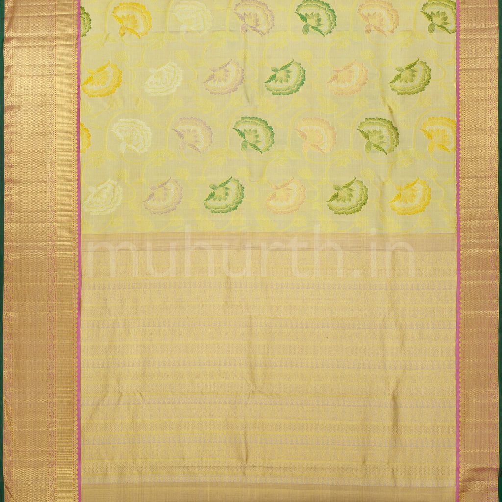 Golden Pure Luxury Tissue Kanjivaram Silk Saree with Pink