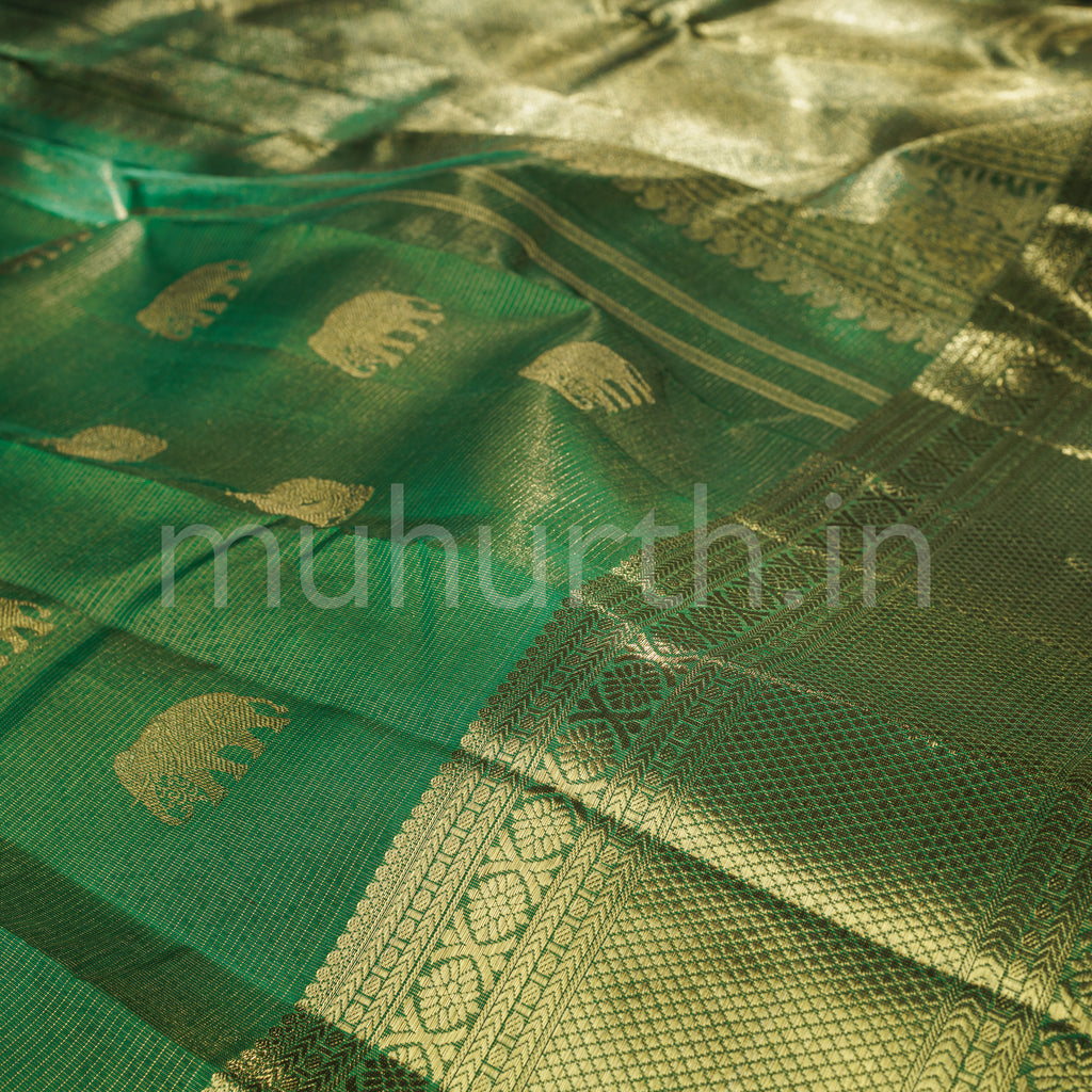 Green Vaira Oosi Tissue Kanjivaram Silk Saree