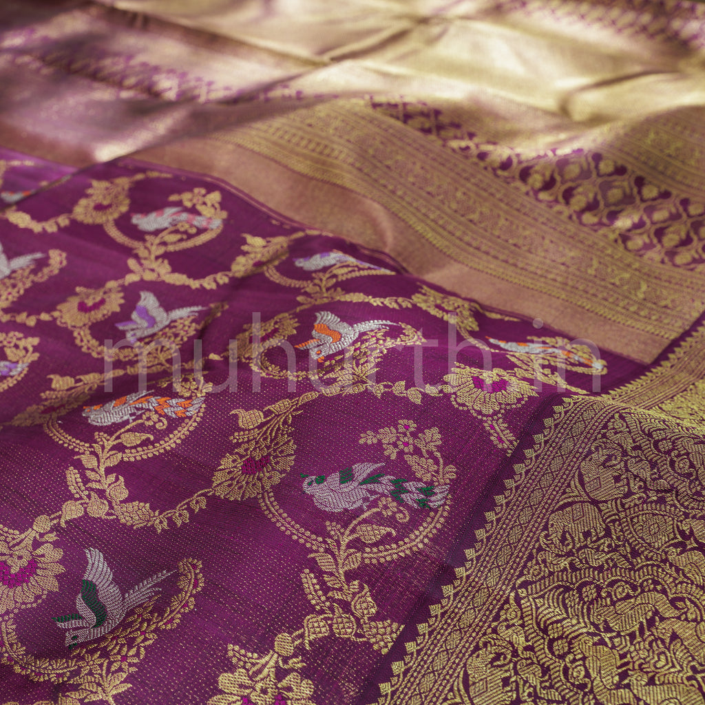 Magenta Meenakari Kanjivaram Silk Saree