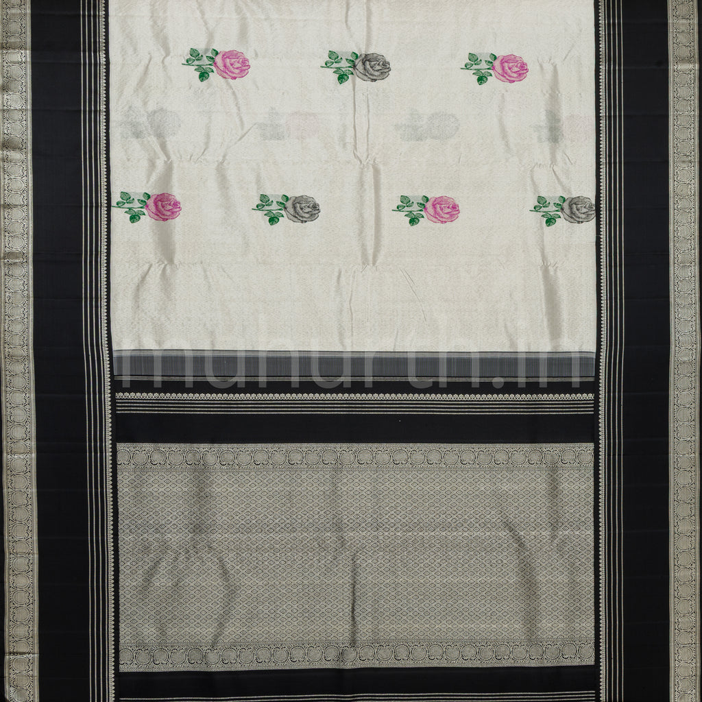 Off-White Pure Organza Kanjivaram Silk Saree with Black