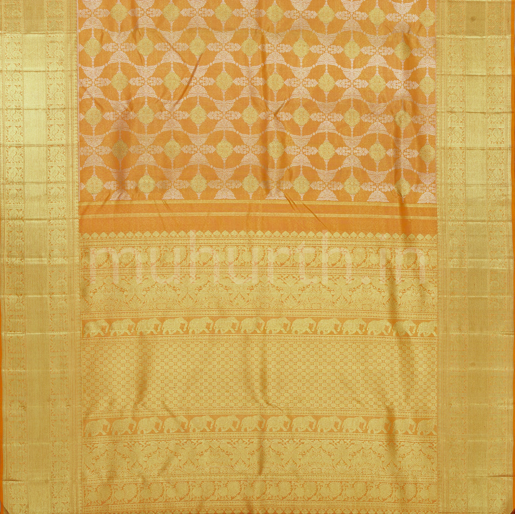 Light Carrot Pure Tissue Kanjivaram Silk Saree