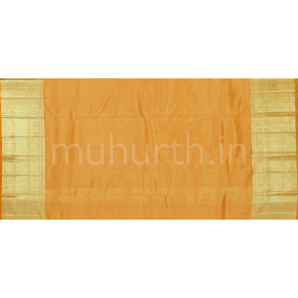 Light Carrot Pure Tissue Kanjivaram Silk Saree