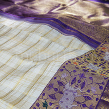 Load image into Gallery viewer, Off-White Pure Meenakari Kanjivaram Silk Saree with Meenakshi