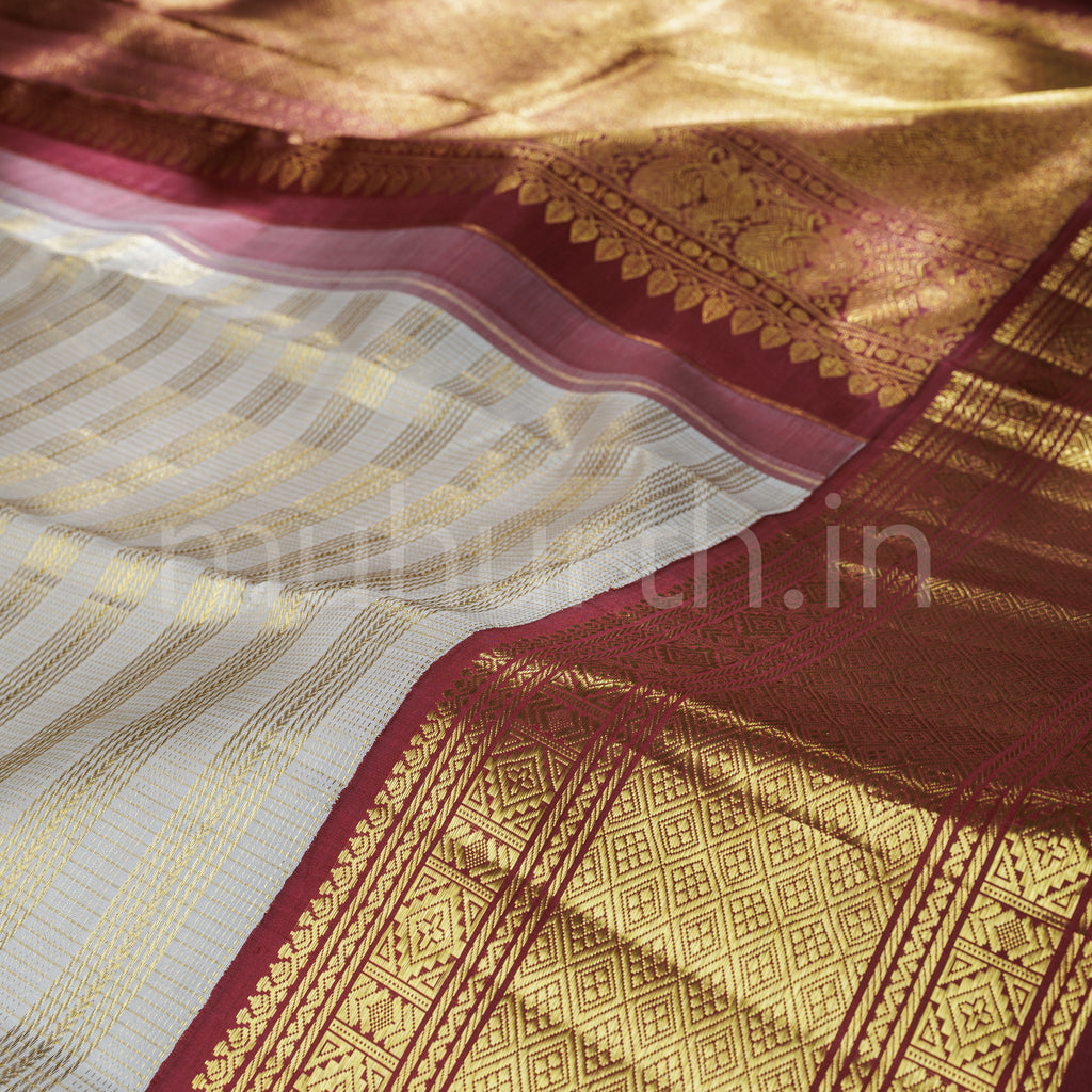 Off-White Veldhari Kanjivaram Silk Saree with Arakku