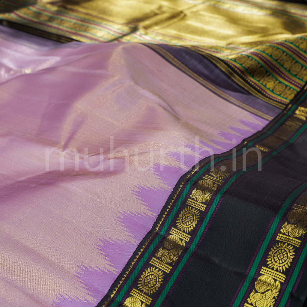 Lilac Pure Kanjivaram Silk Saree with Black