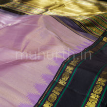 Load image into Gallery viewer, Lilac Pure Kanjivaram Silk Saree with Black