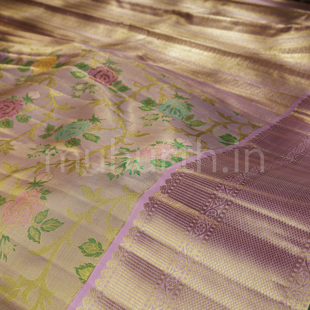 Pink Luxury Meenakari Tissue Pure Kanjivaram Silk Saree