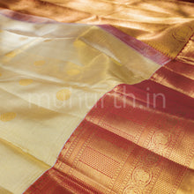 Load image into Gallery viewer, Off-White Vaira Oosi Tissue Kanjivaram Silk Saree with Orange Rose