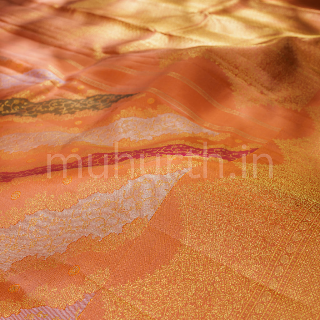 Carrot Orange Luxury Rangkat Pure Kanjivaram Silk Saree