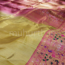 Load image into Gallery viewer, Golden Organza Tissue Pure Kanjivaram Silk Saree with Pink   
