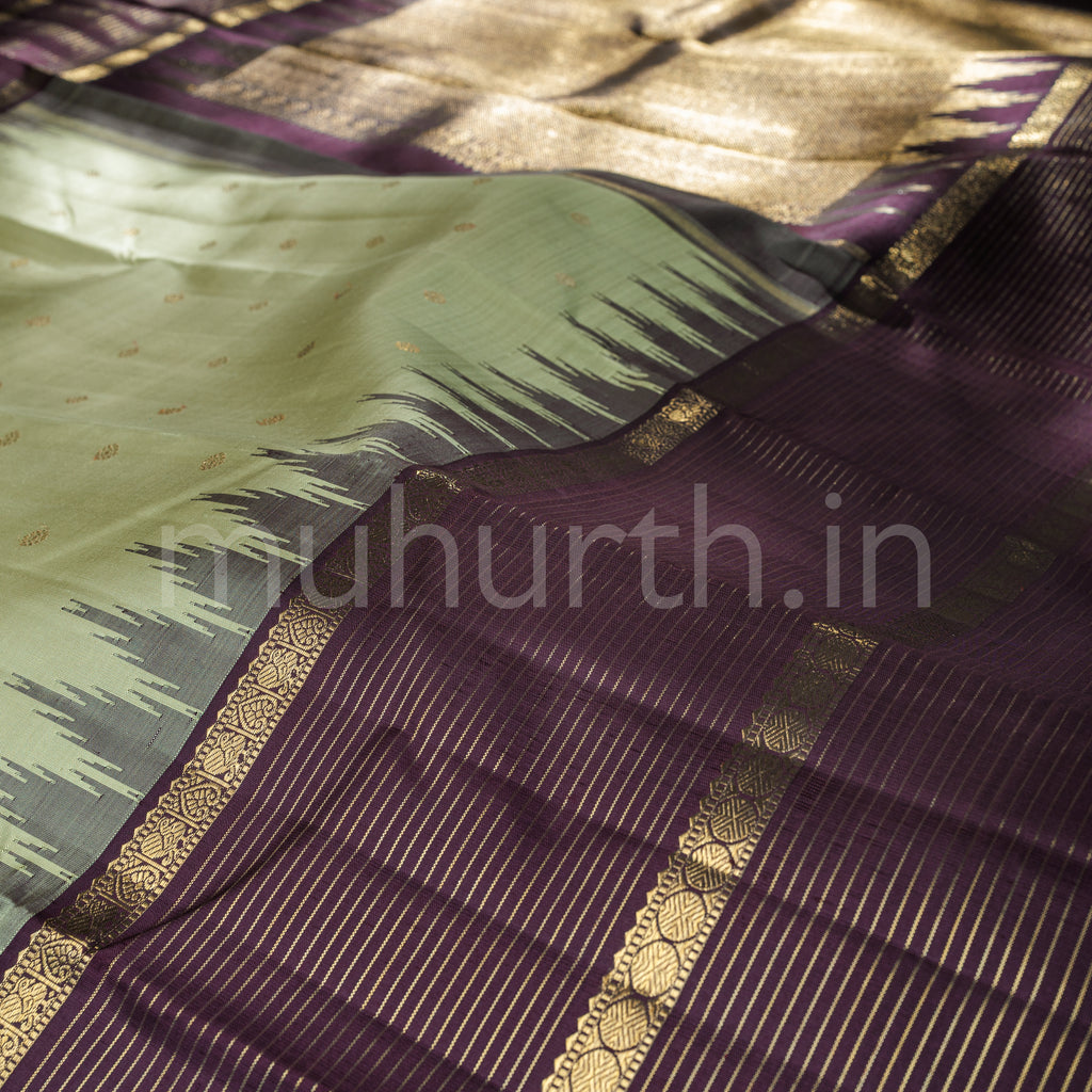 Elaichi Muppagam Pure Zari Kanjivaram Silk Saree Pakku Brown