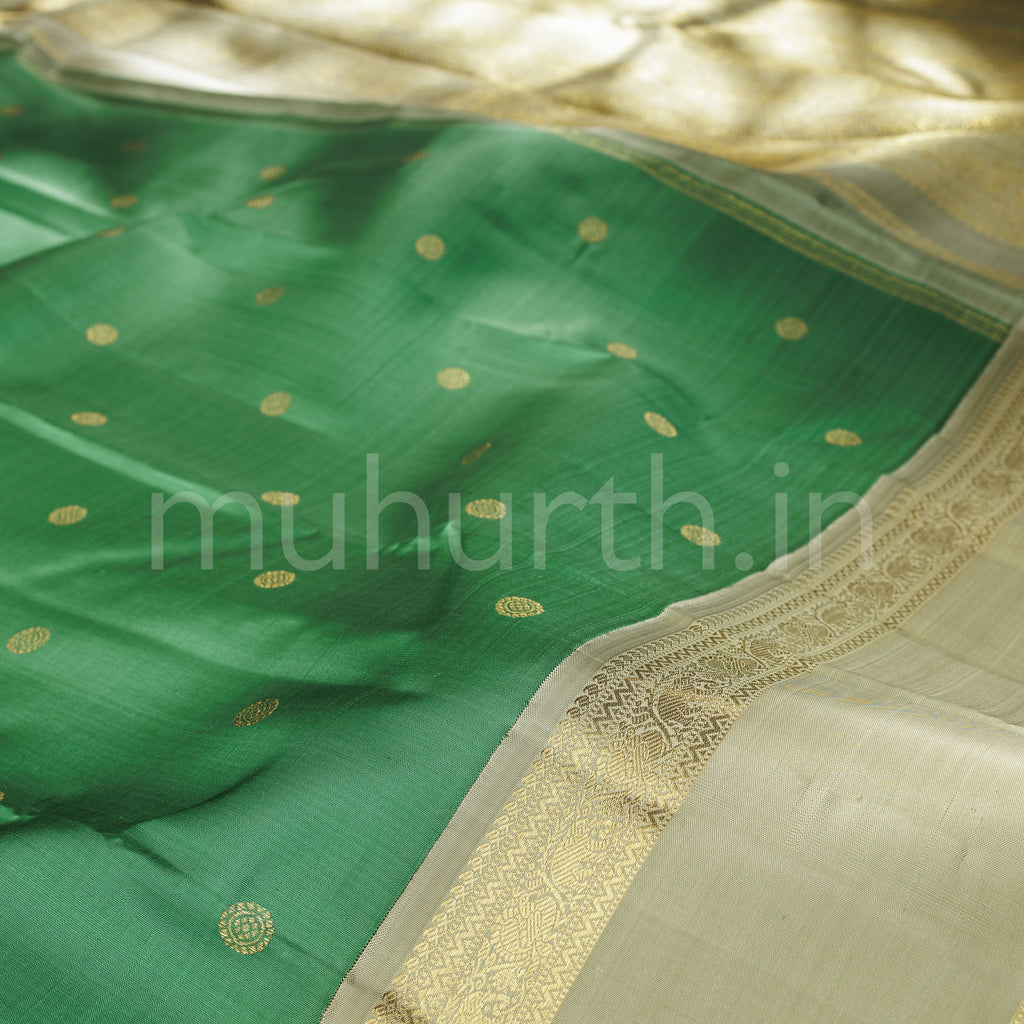 Light Green Pure Zari Kanjivaram Silk Saree with Elaichi