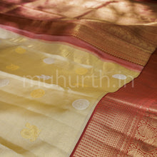 Load image into Gallery viewer, Off-White Organza Tissue Kanjivaram Silk Saree with Arakku