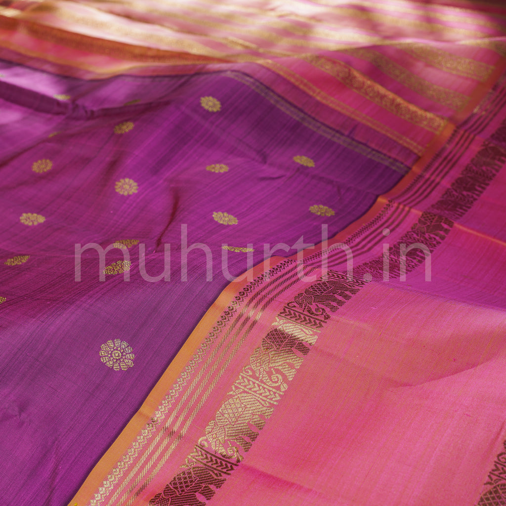 Magenta Pure Kanjivaram Silk Saree with Pink Orange