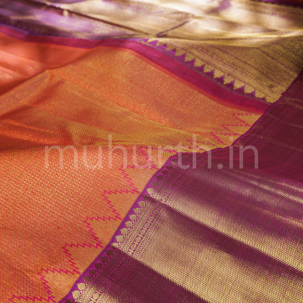 Orange Rose Pure Kanjivaram Silk Saree with Magenta
