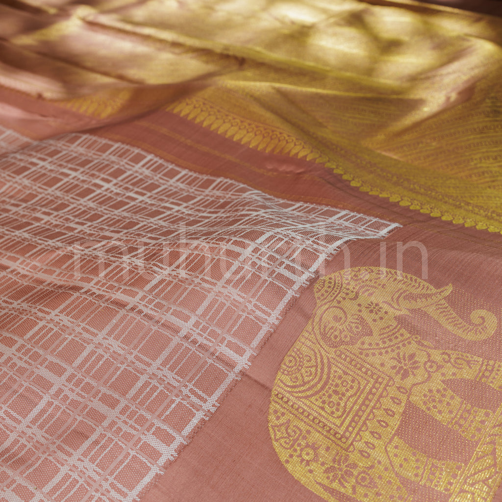 Dusty Peach Pure Kanjivaram Silk Saree  
