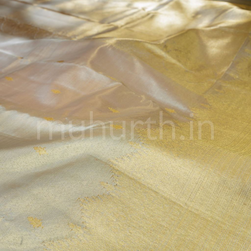 Off-White Organza Tissue Kanjivaram Silk Saree -Border and Weave details