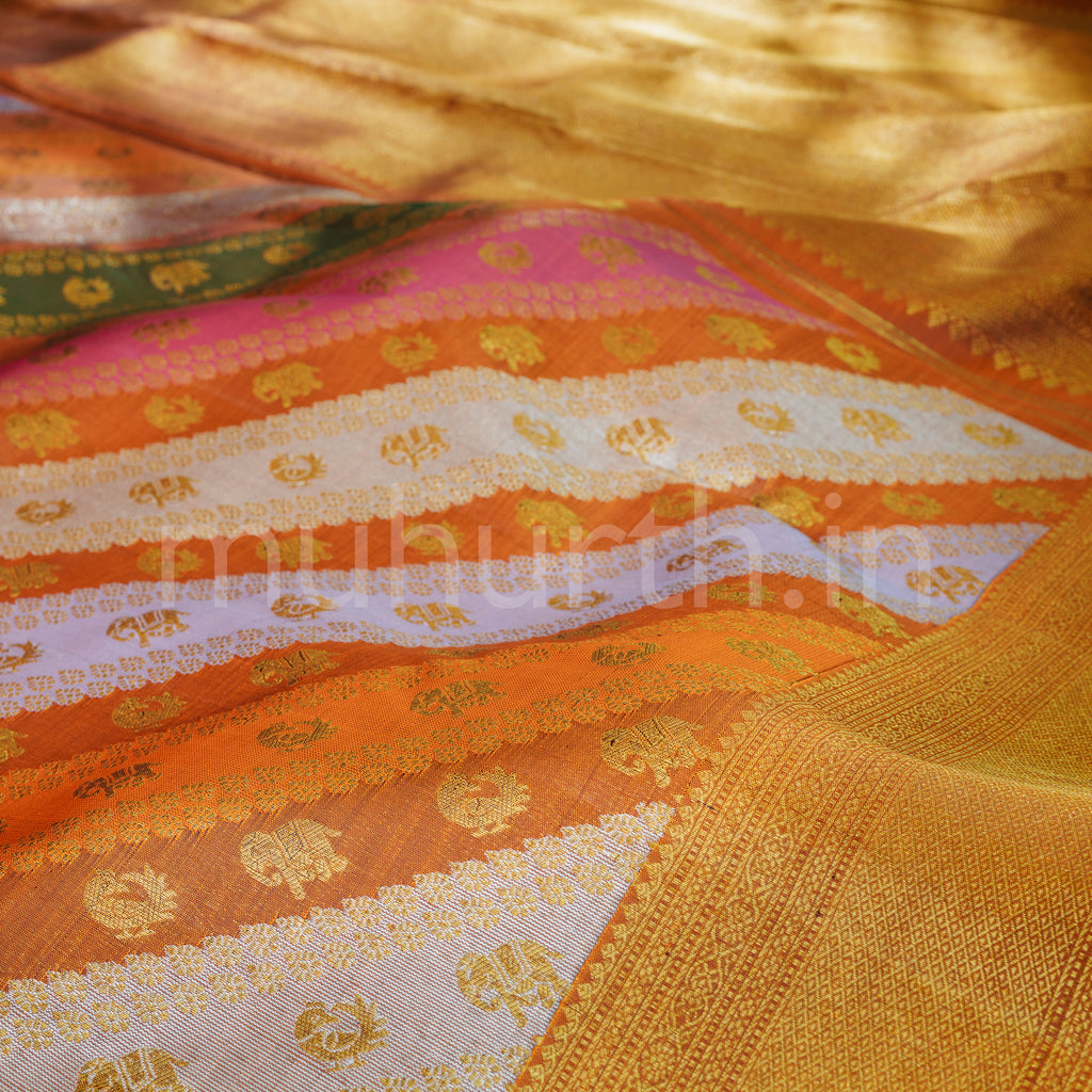 Rust Orange Luxury Rangkat Pure Kanjivaram Silk Saree