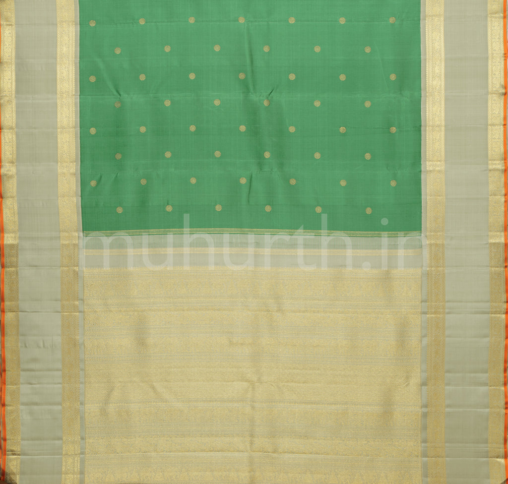 Light Green Pure Zari Kanjivaram Silk Saree with Elaichi