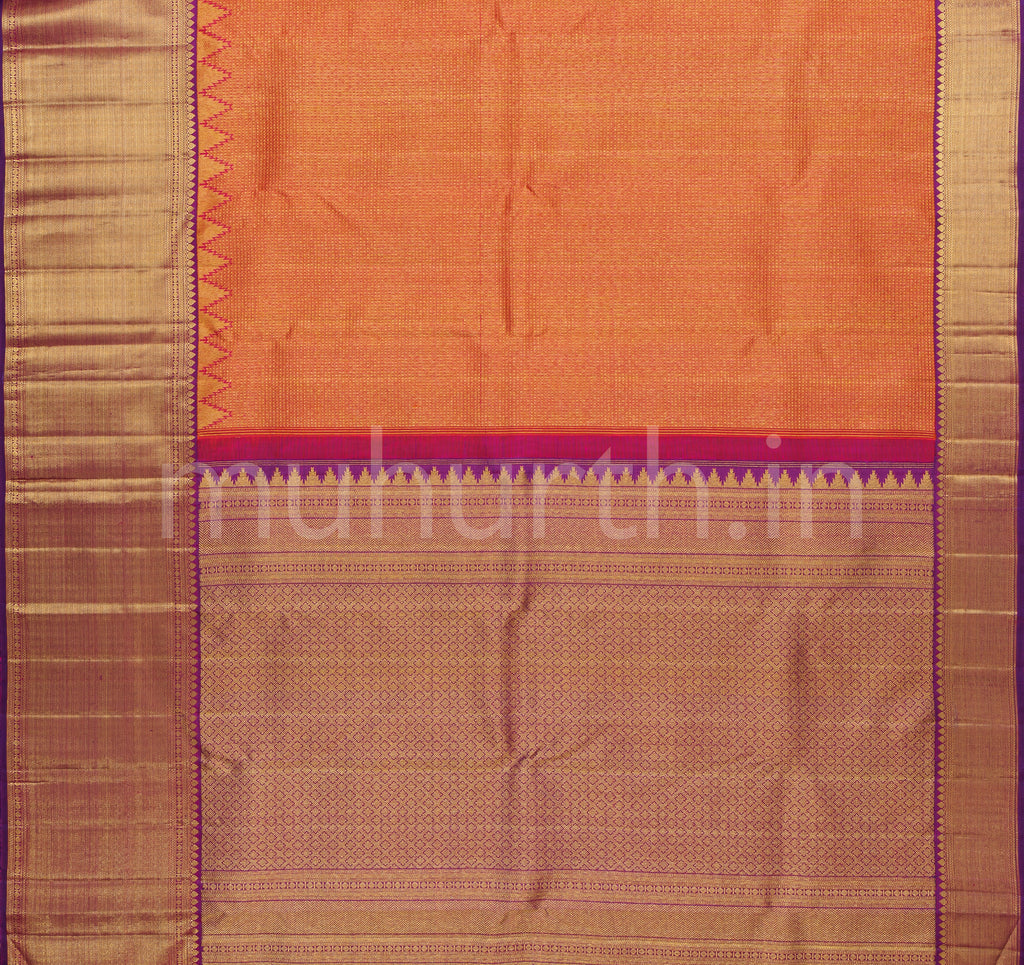 Orange Rose Pure Kanjivaram Silk Saree with Magenta