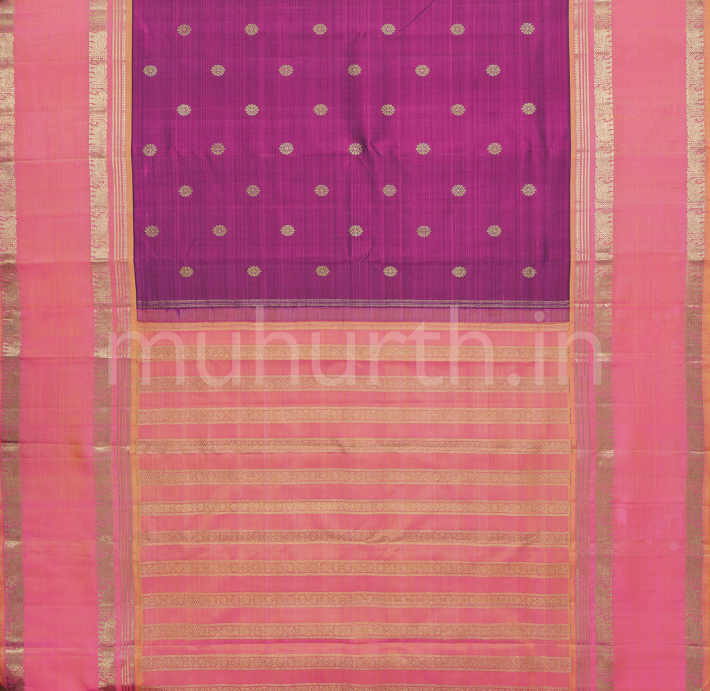 Magenta Pure Kanjivaram Silk Saree with Pink Orange