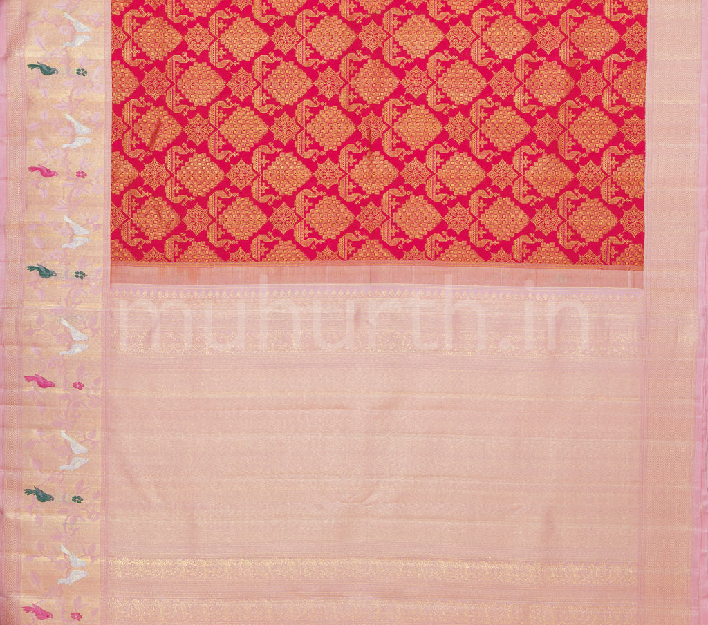 Rose Meenakari Kanjivaram Silk Saree with Pink