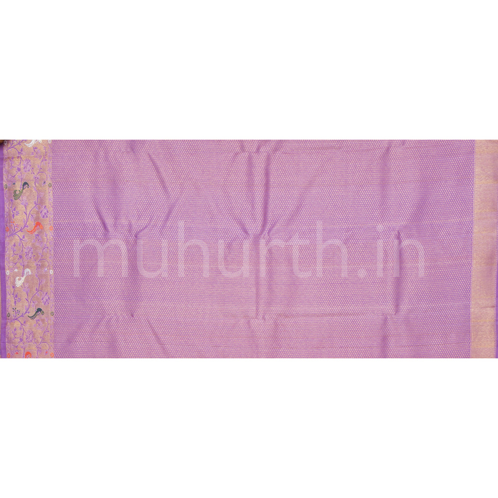 Deep Orange Meenakari Kanjivaram Silk Saree with Lavender
