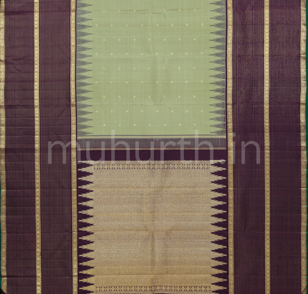 Elaichi Muppagam Pure Zari Kanjivaram Silk Saree Pakku Brown