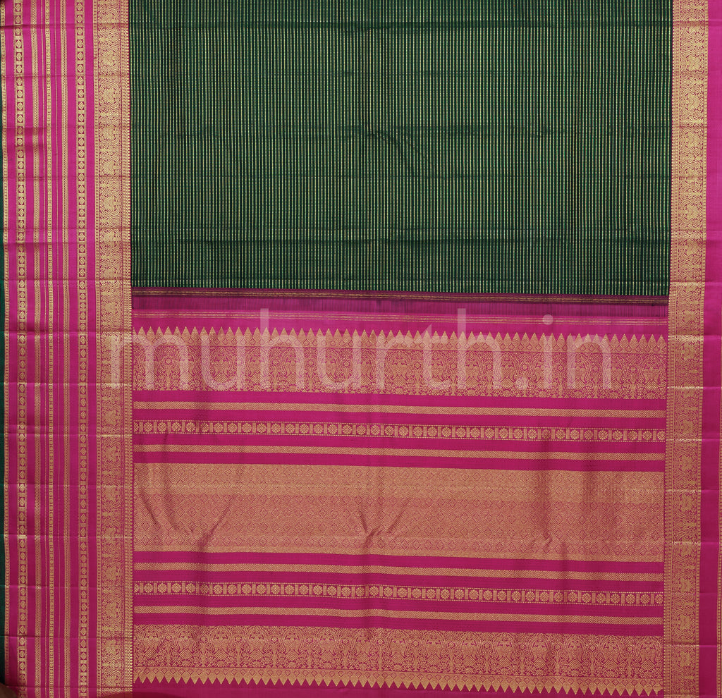 Deep Green Kanjivaram Silk Saree with Rose