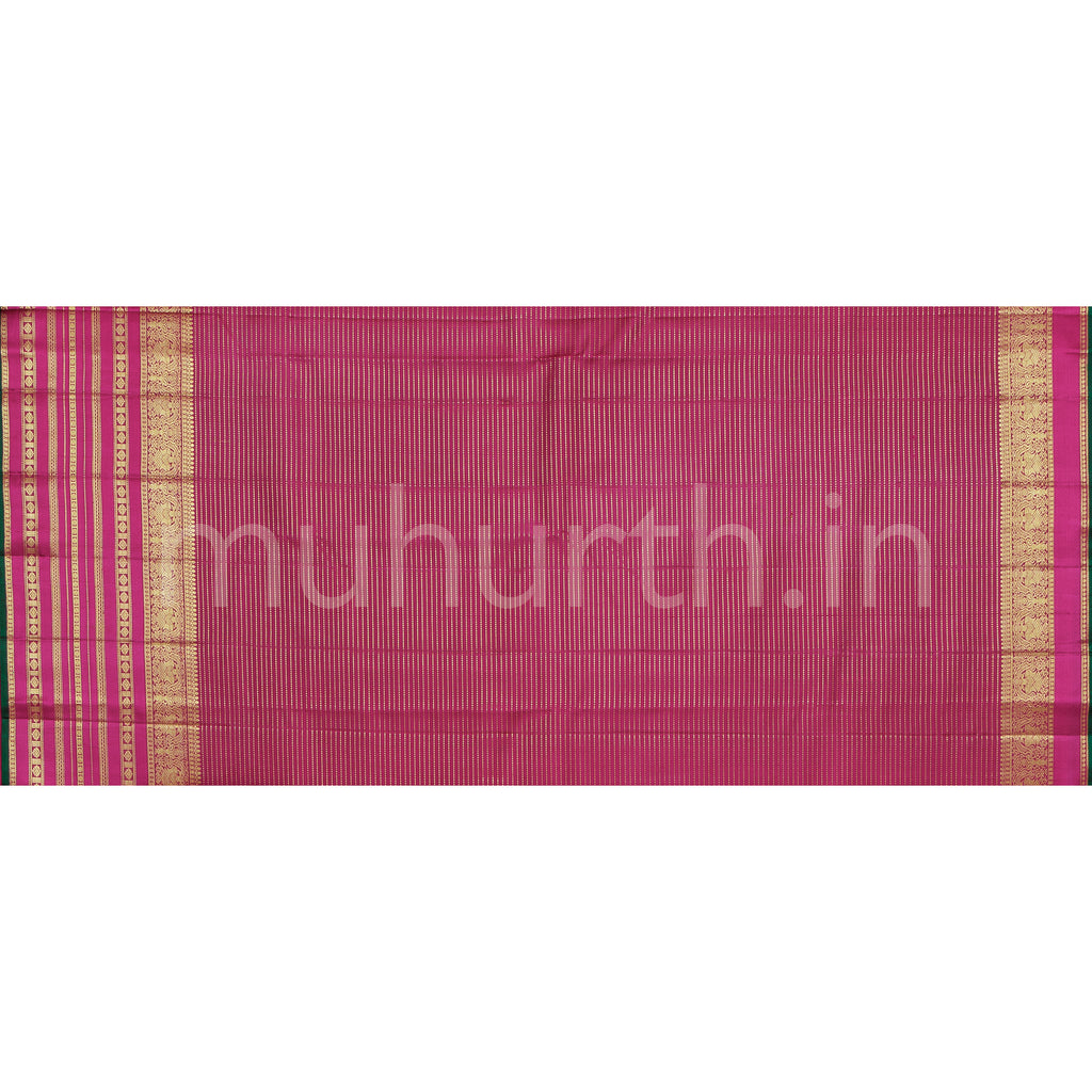 Deep Green Kanjivaram Silk Saree with Rose